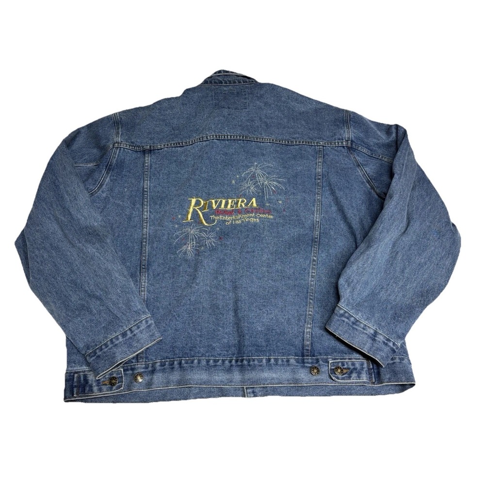 90s Riviera Hotel & Casino Denim Trucker Jacket Las Vegas Embroidered Size 2XL - Picture 7 of 10